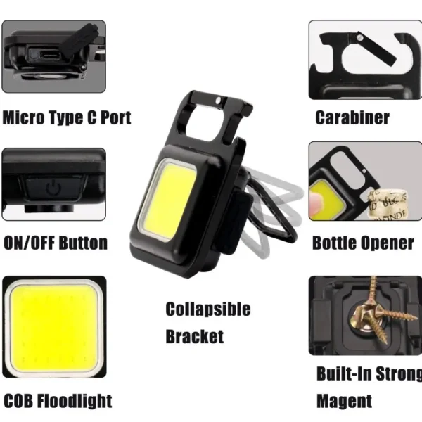Super Bright Mini COB Keychain Portable light Flashlight Portable Lamp with Magnet USB Charging Waterproof Lighting Camping Lamp - Image 12