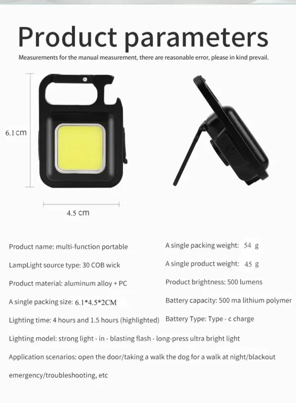 Super Bright Mini COB Keychain Portable light Flashlight Portable Lamp with Magnet USB Charging Waterproof Lighting Camping Lamp - Image 11