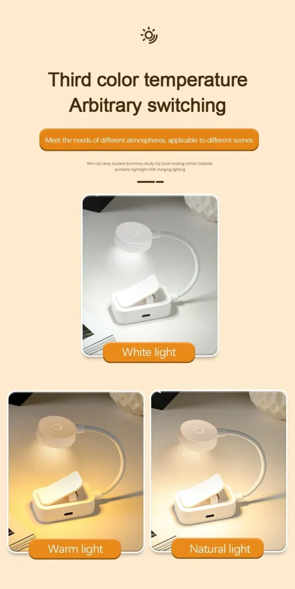 Portable LED Book Lamp Reading Small Table Lamps Eye Protection 3 Colors for Bedroom Study Bedside Student Book clip Night Light - Image 16