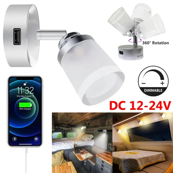 Dimmable Camper Light DC 12-24V 3W Van Caravan Boat Bedside Lamp Wall Light 3 Colors Touch Switch RV Interior LED Lighting - Image 9