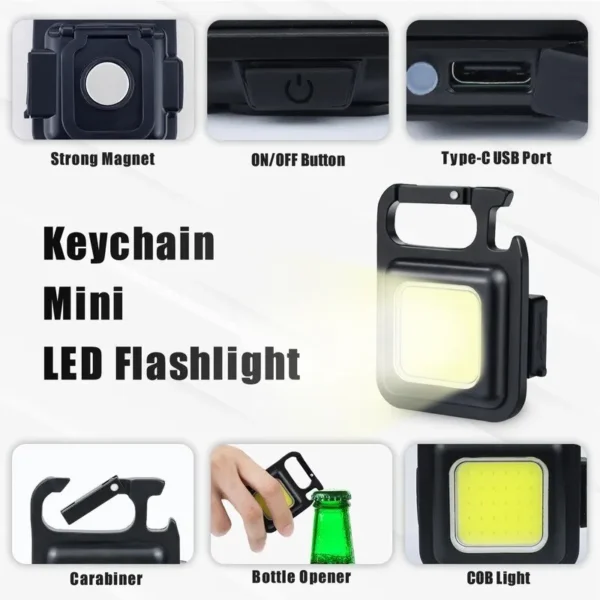 Super Bright Mini COB Keychain Portable light Flashlight Portable Lamp with Magnet USB Charging Waterproof Lighting Camping Lamp - Image 14