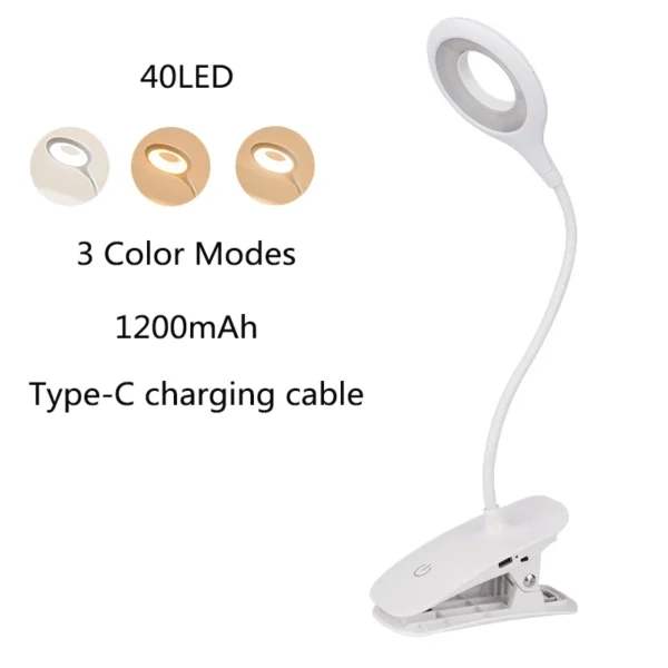 LED Desk Lamp Clip On Type USB Charging With Built In Lithium Battery Touch Dimming 3 Modes Learning Reading Table Lamp - Image 7