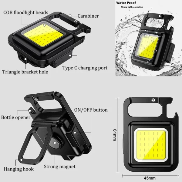Super Bright Mini COB Keychain Portable light Flashlight Portable Lamp with Magnet USB Charging Waterproof Lighting Camping Lamp - Image 3