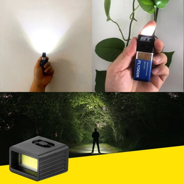 9V Battery Flashlight 9V Mini LED Key Light 6F22 Battery COB Outdoor Lighting Work Light Battery Not Included - Image 3