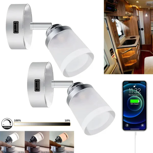 Dimmable Camper Light DC 12-24V 3W Van Caravan Boat Bedside Lamp Wall Light 3 Colors Touch Switch RV Interior LED Lighting - Image 10