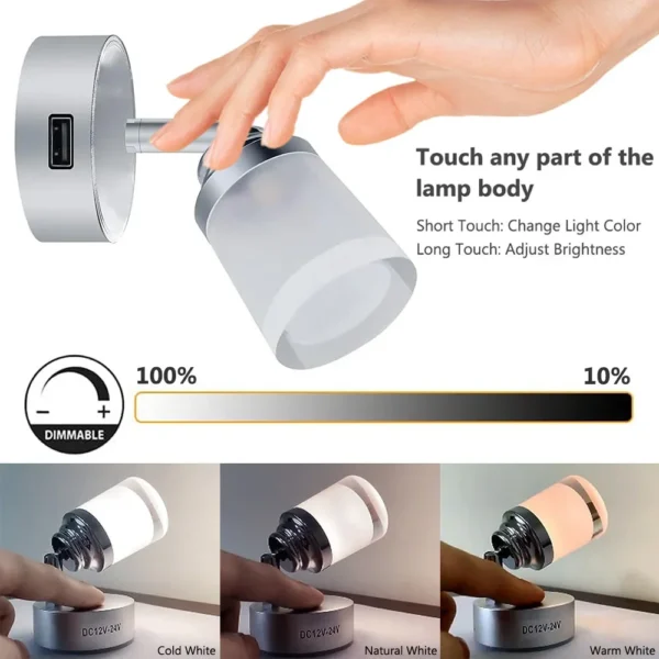 Dimmable Camper Light DC 12-24V 3W Van Caravan Boat Bedside Lamp Wall Light 3 Colors Touch Switch RV Interior LED Lighting - Image 2