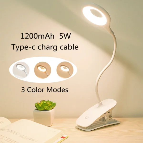 LED Desk Lamp Clip On Type USB Charging With Built In Lithium Battery Touch Dimming 3 Modes Learning Reading Table Lamp