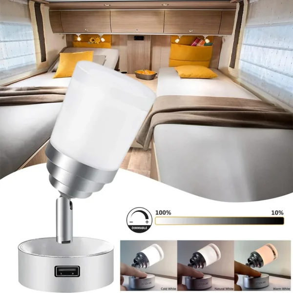 Dimmable Camper Light DC 12-24V 3W Van Caravan Boat Bedside Lamp Wall Light 3 Colors Touch Switch RV Interior LED Lighting - Image 8